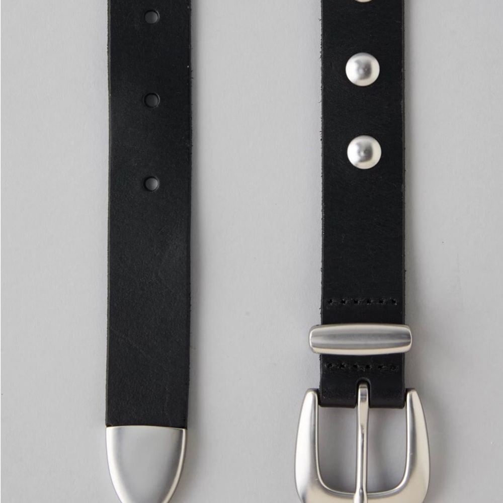 American Eagle Outfitters Black Leather Studded Belt with Silver Buckle